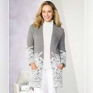 Picadilly Canada Cardigan Grey “Winter Dream” Open Front Sweater NWT Womens M/L